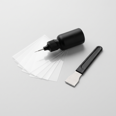 Wesstora GlassFix windshield repair kit: resin applicator, curing films and razor blade
